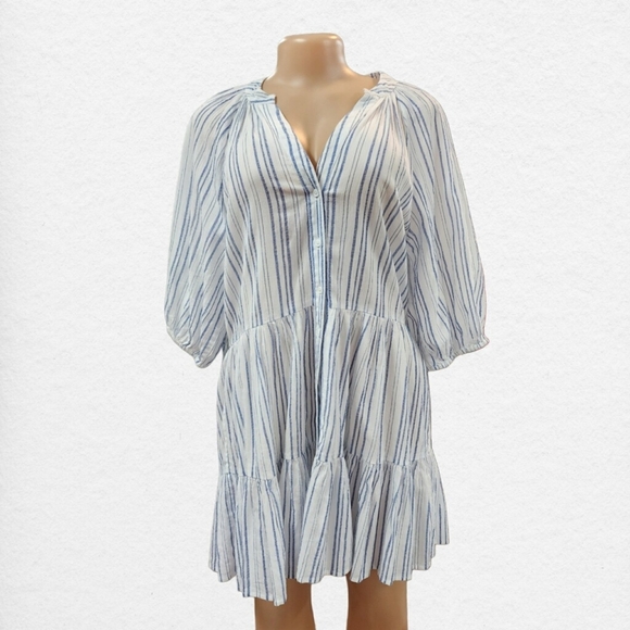 Apiece Apart Blue and White Striped Midi Dress - Picture 1 of 5